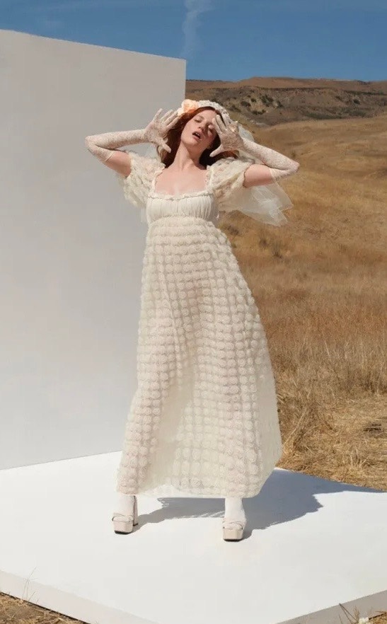 For Love & Lemons Josey Bridal Tulle Rose Maxi Dress Ivory Xs Nwt